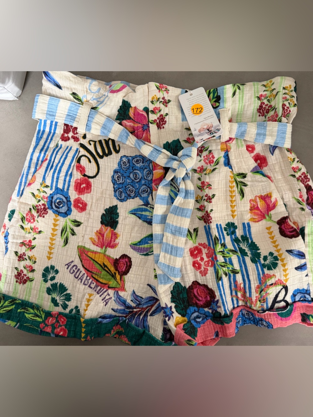 NWT Agua Bendita
Addison Citrus striped-belted floral-print shorts resort large - Picture 4 of 8